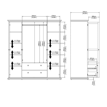Paris Wardrobe with 4 Doors and 2 Drawers in Matt Grey