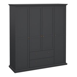 Paris Wardrobe with 4 Doors and 2 Drawers in Matt Grey