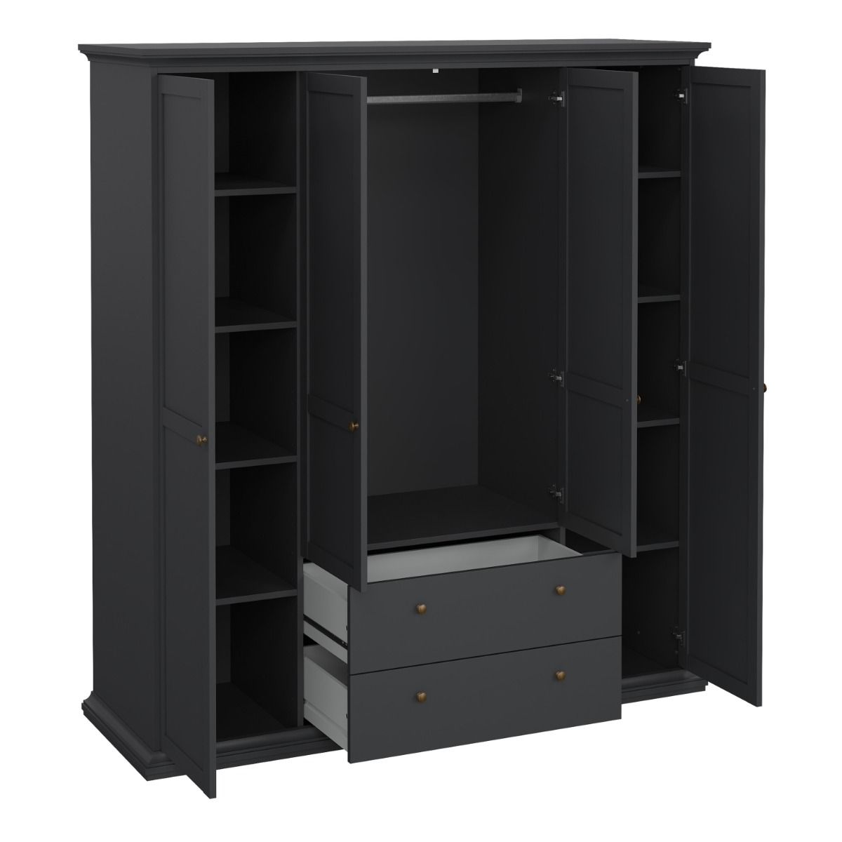 Paris Wardrobe with 4 Doors and 2 Drawers in Matt Grey