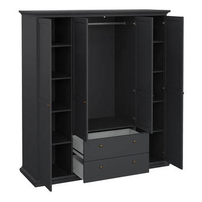 Paris Wardrobe with 4 Doors and 2 Drawers in Matt Grey