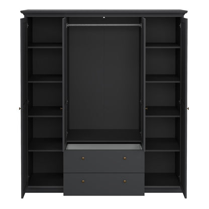 Paris Wardrobe with 4 Doors and 2 Drawers in Matt Grey