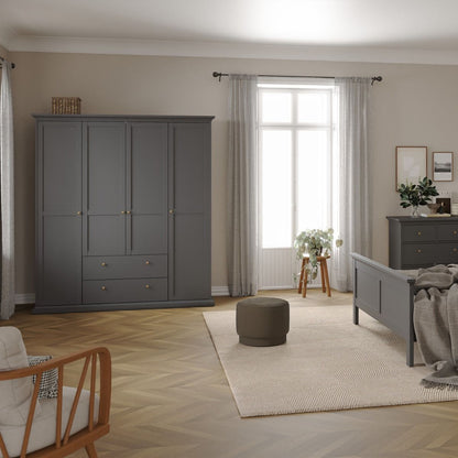 Paris Wardrobe with 4 Doors and 2 Drawers in Matt Grey
