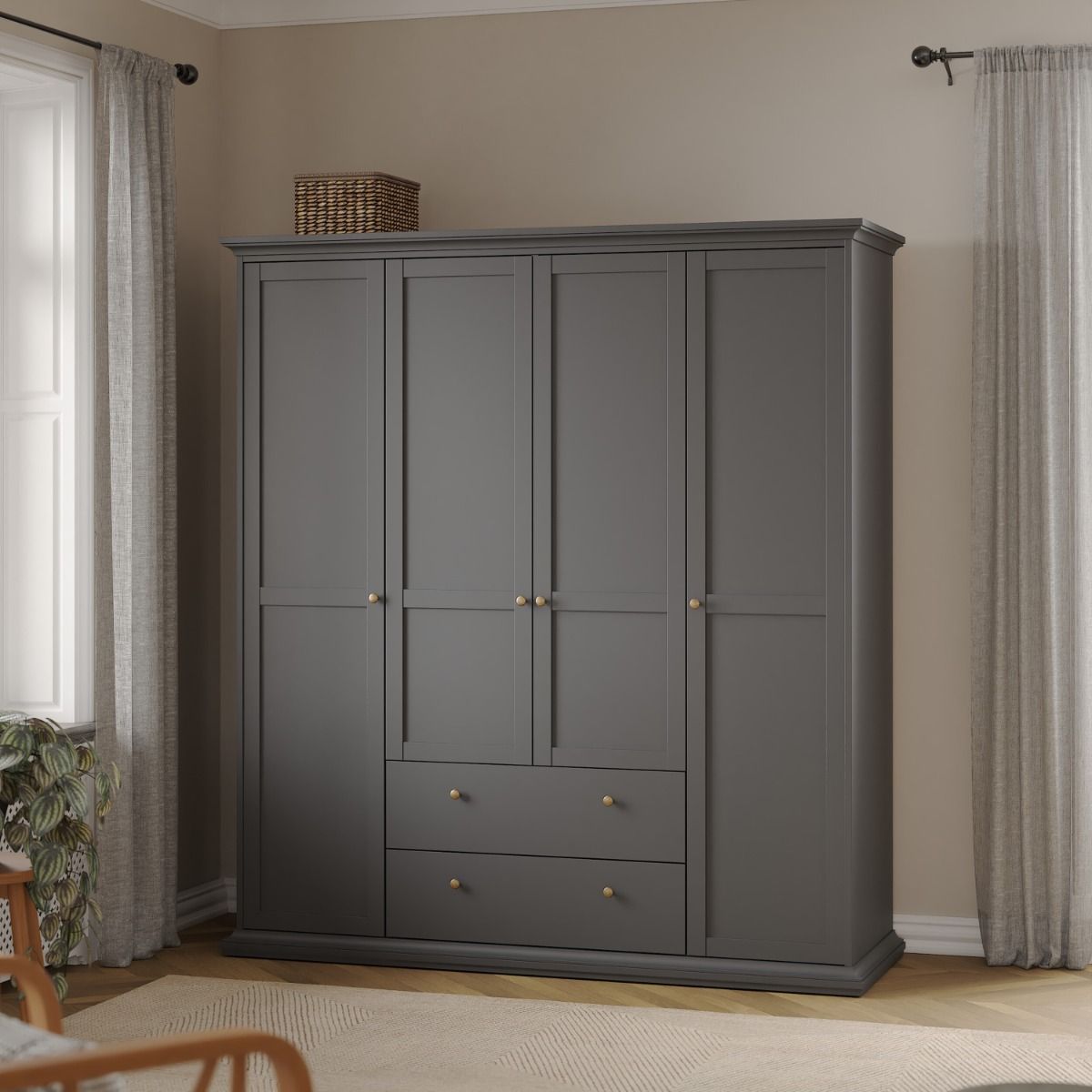 Paris Wardrobe with 4 Doors and 2 Drawers in Matt Grey