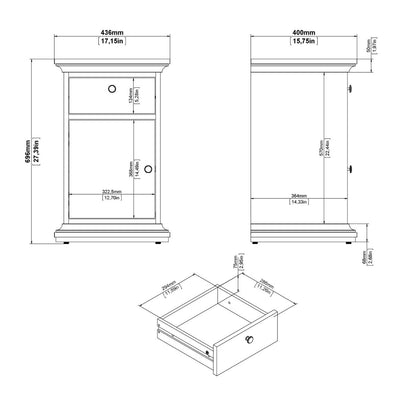 Paris Nightstand 1 Door + 1 Drawer in White