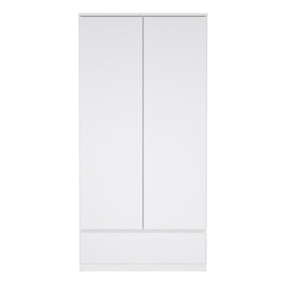 Naia Wardrobe with 2 Doors 1 Drawer in White High Gloss