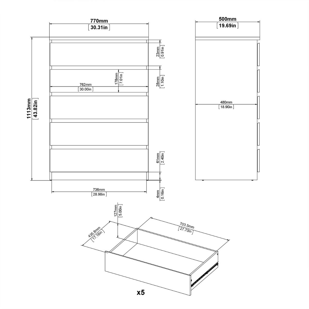 Naia Chest with 5 Drawers in Black Matt