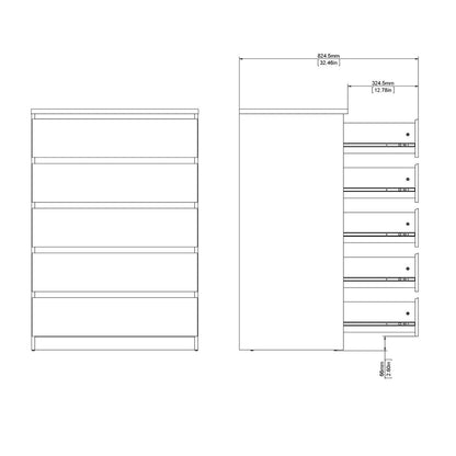 Naia Chest with 5 Drawers in Black Matt