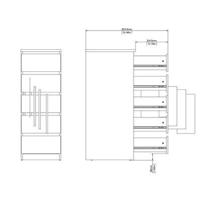 Naia Narrow Chest with 5 Drawers in Black Matt