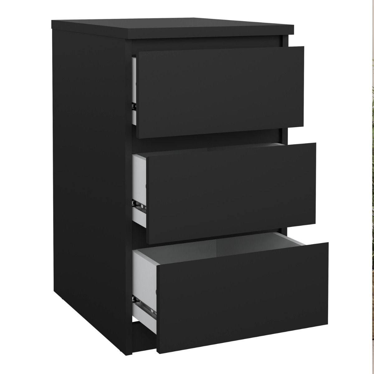 Naia Bedside with 3 Drawers in Black Matt