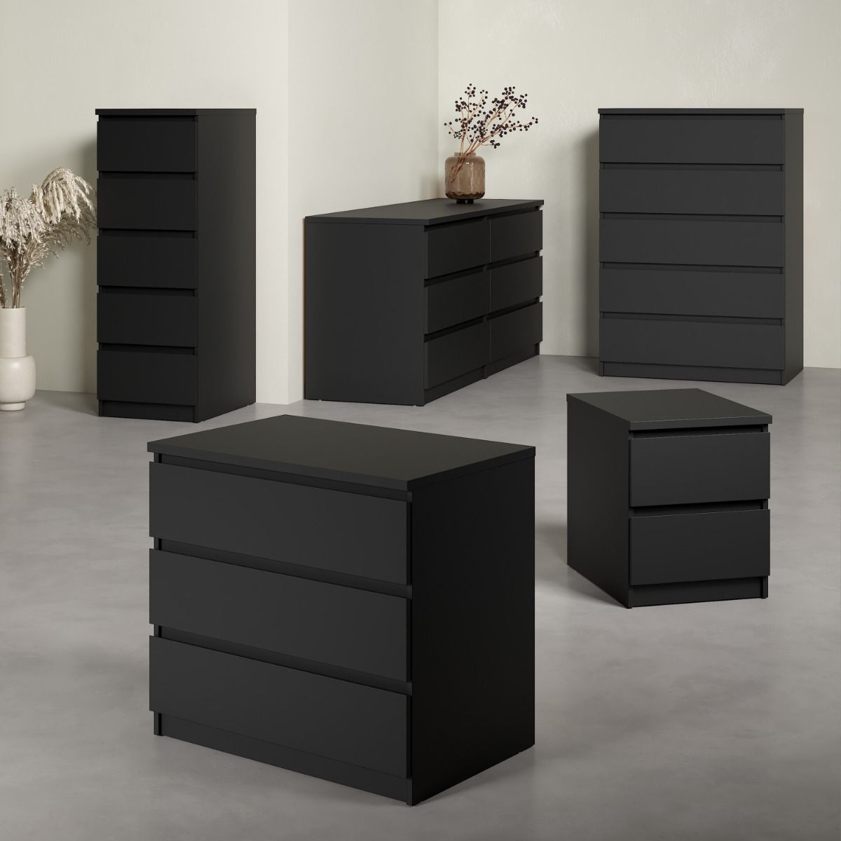 Naia Bedside with 1 Drawer 1 Shelf in Black Matt