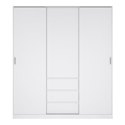Naia Wardrobe with 2 Sliding Doors 1 Door 3 Drawers in White High Gloss