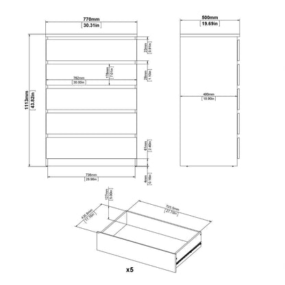 Naia Chest of 5 Drawers in White