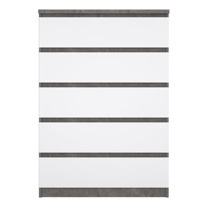 Naia Chest of 5 Drawers in Concrete and White High Gloss