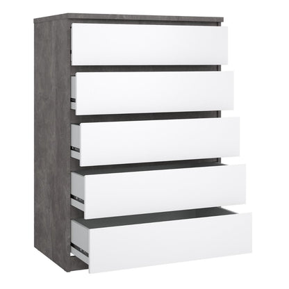 Naia Chest of 5 Drawers in Concrete and White High Gloss