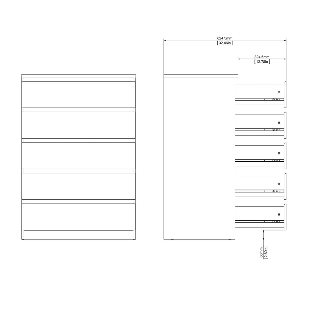 Naia Chest with 5 Drawers in White High Gloss