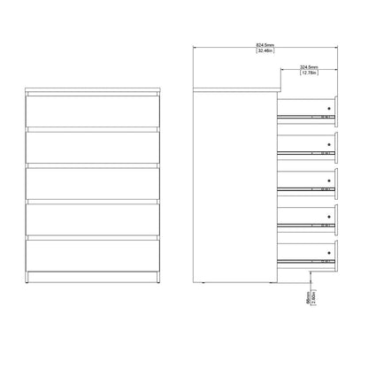 Naia Chest with 5 Drawers in White High Gloss