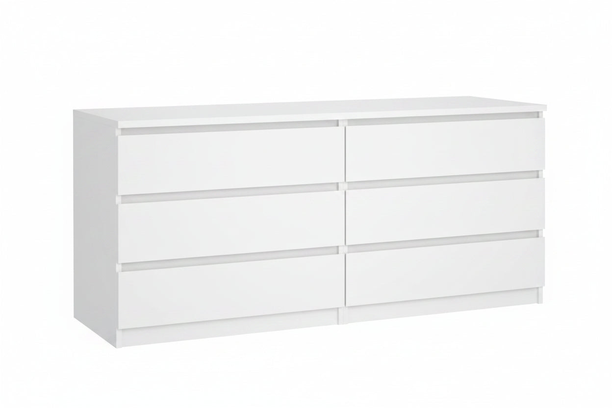Naia Wide Chest of 6 Drawers in White