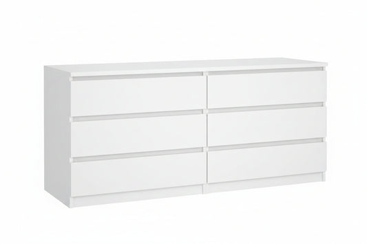 Naia Wide Chest of 6 Drawers in White