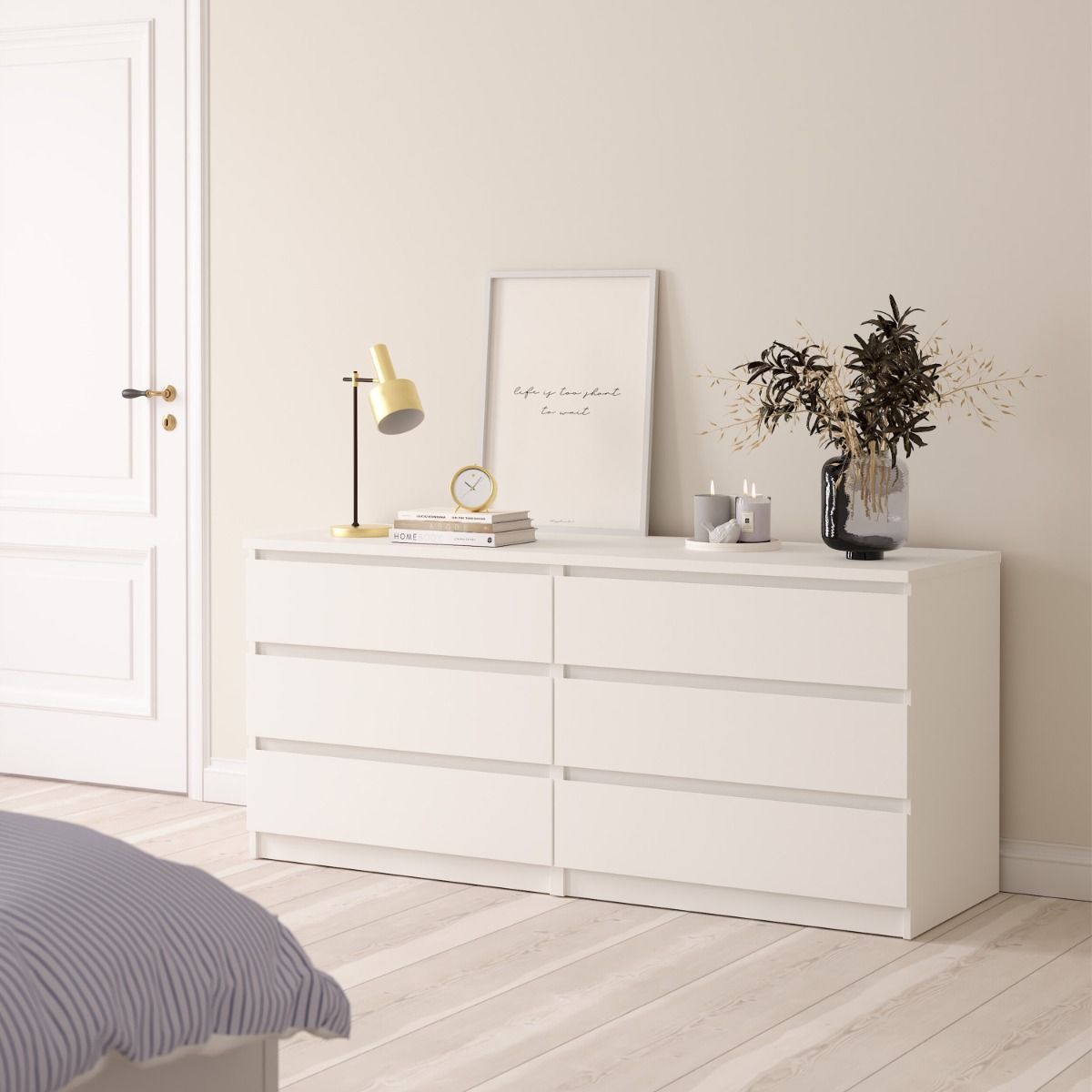 Naia Wide Chest of 6 Drawers in White