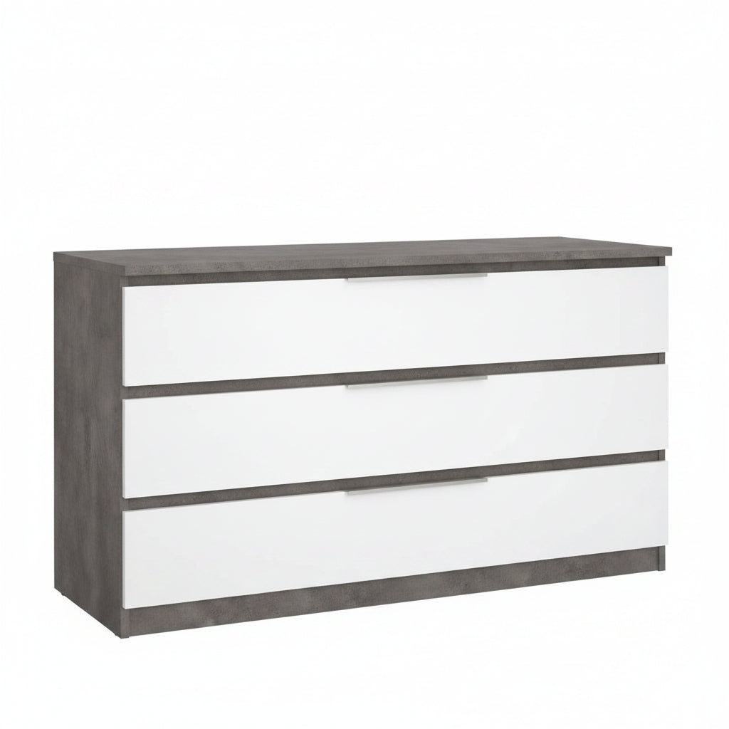 Naia Wide Chest of 6 Drawers in Concrete and White High Gloss