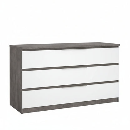 Naia Wide Chest of 6 Drawers in Concrete and White High Gloss
