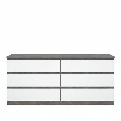 Naia Wide Chest of 6 Drawers in Concrete and White High Gloss
