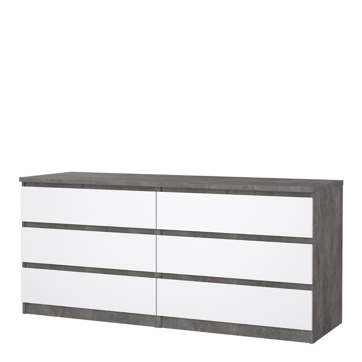 Naia Wide Chest of 6 Drawers in Concrete and White High Gloss