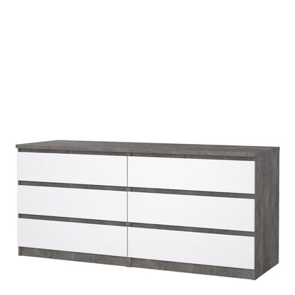 Naia Wide Chest of 6 Drawers in Concrete and White High Gloss