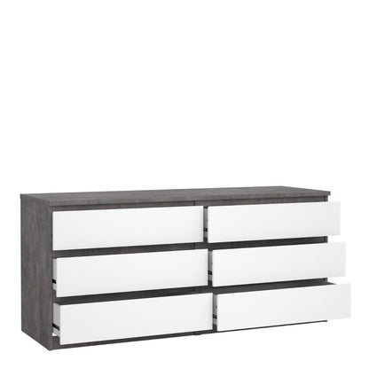 Naia Wide Chest of 6 Drawers in Concrete and White High Gloss