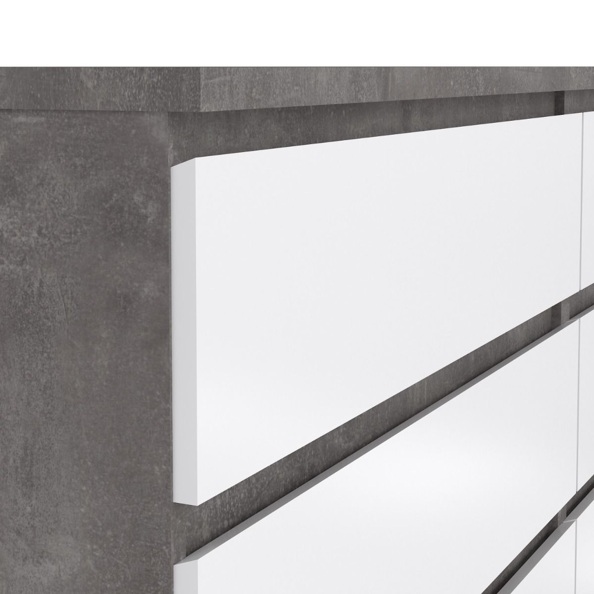 Naia Wide Chest of 6 Drawers in Concrete and White High Gloss