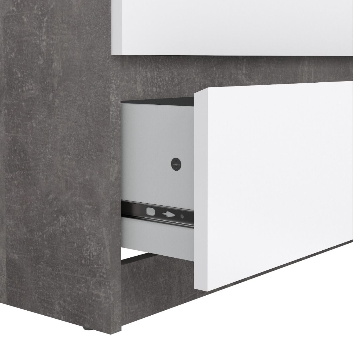 Naia Wide Chest of 6 Drawers in Concrete and White High Gloss