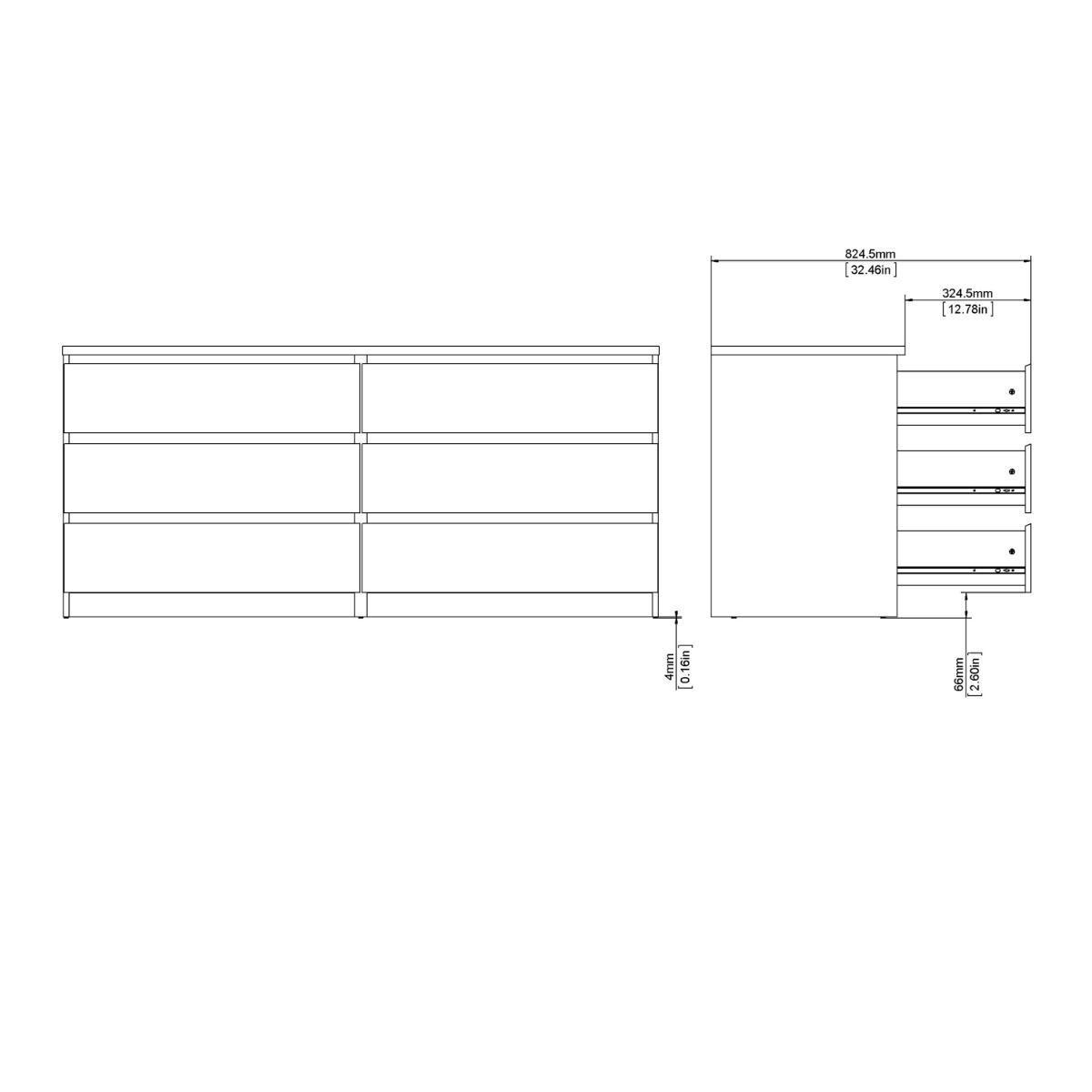 Naia Wide Chest of 6 Drawers in Concrete and White High Gloss