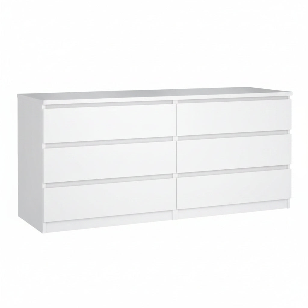 Naia Wide Chest with 6 Drawers in White High Gloss