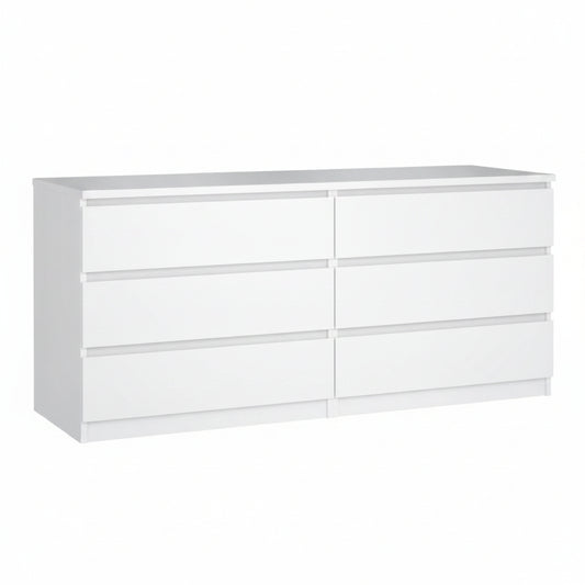 Naia Wide Chest with 6 Drawers in White High Gloss