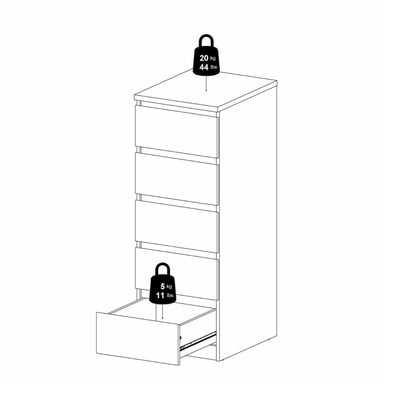 Naia Narrow Chest with 5 Drawers in White High Gloss