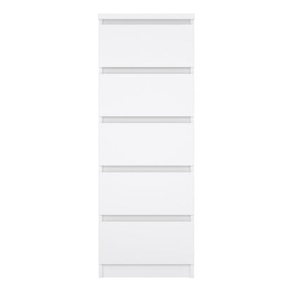 Naia Narrow Chest with 5 Drawers in White High Gloss