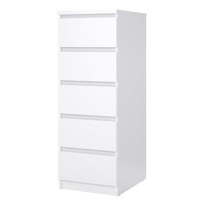 Naia Narrow Chest with 5 Drawers in White High Gloss