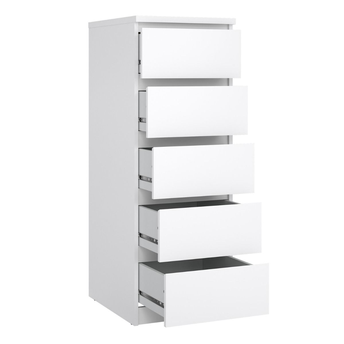 Naia Narrow Chest with 5 Drawers in White High Gloss