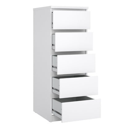 Naia Narrow Chest with 5 Drawers in White High Gloss