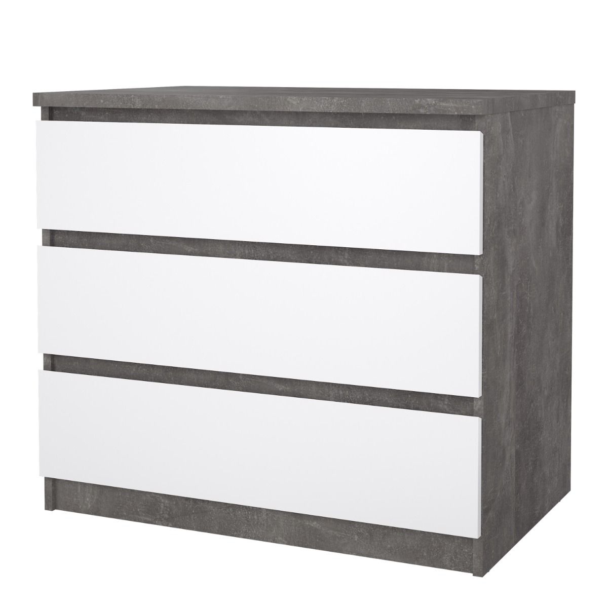 Naia Chest of 3 Drawers in Concrete and White High Gloss