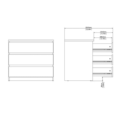 Naia Chest of 3 Drawers in Concrete and White High Gloss