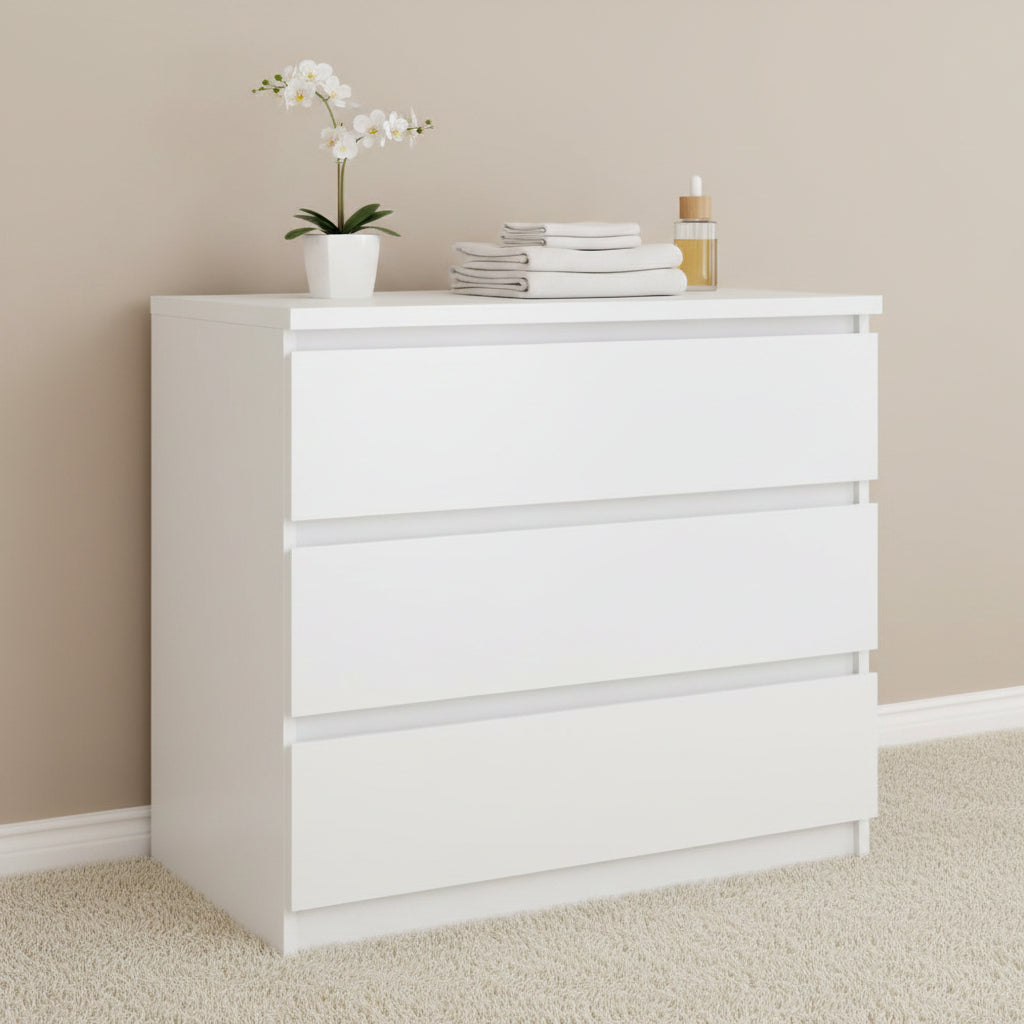 Naia Chest with 3 Drawers in White High Gloss