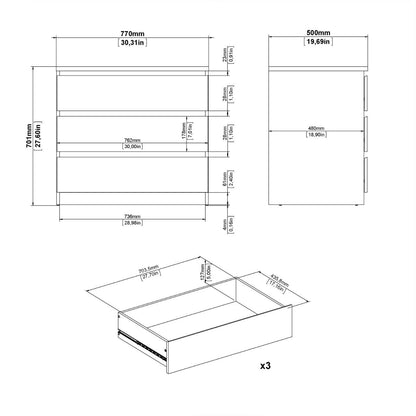 Naia Chest with 3 Drawers in White High Gloss