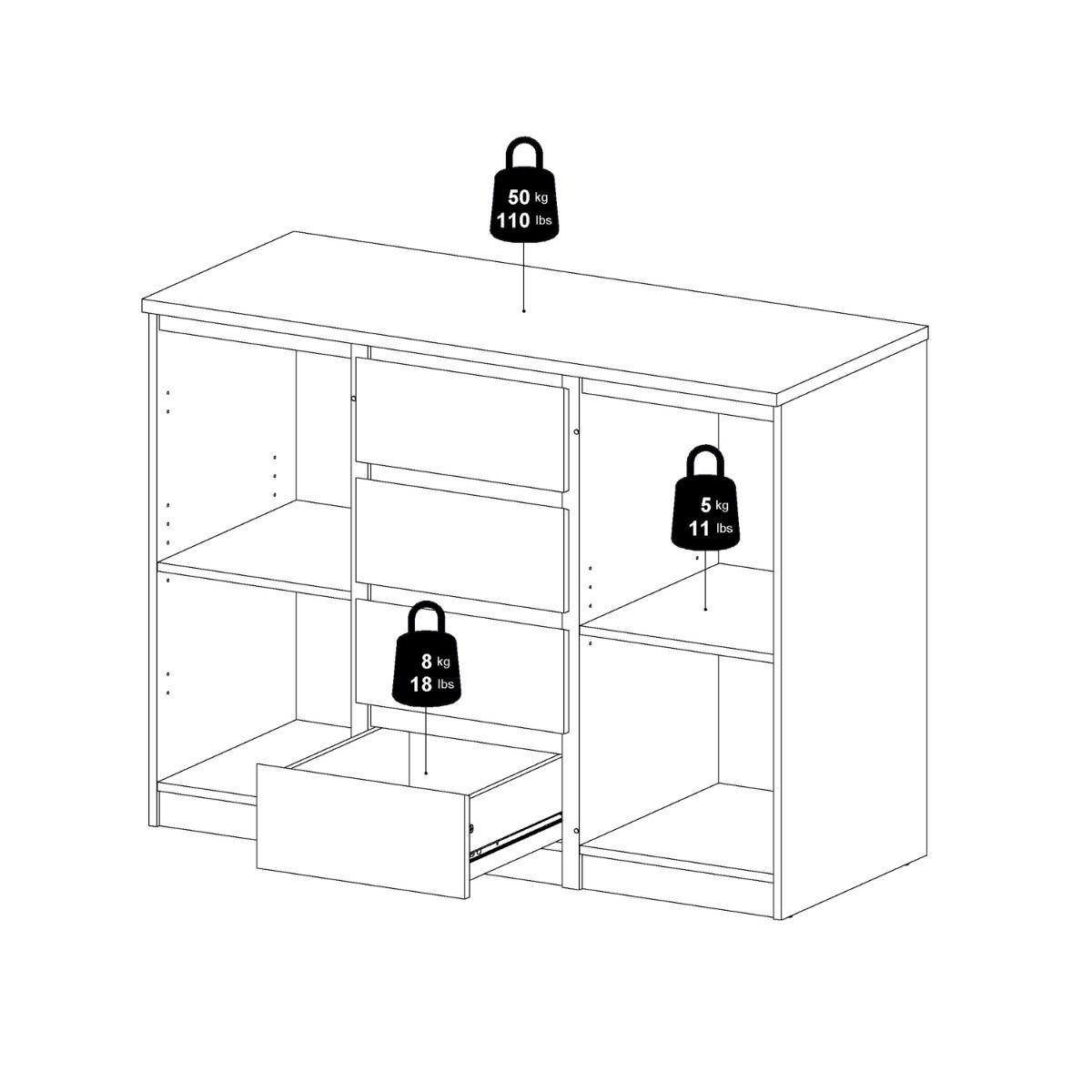 Naia Sideboard with 4 Drawers and 2 Doors in Concrete and White High Gloss