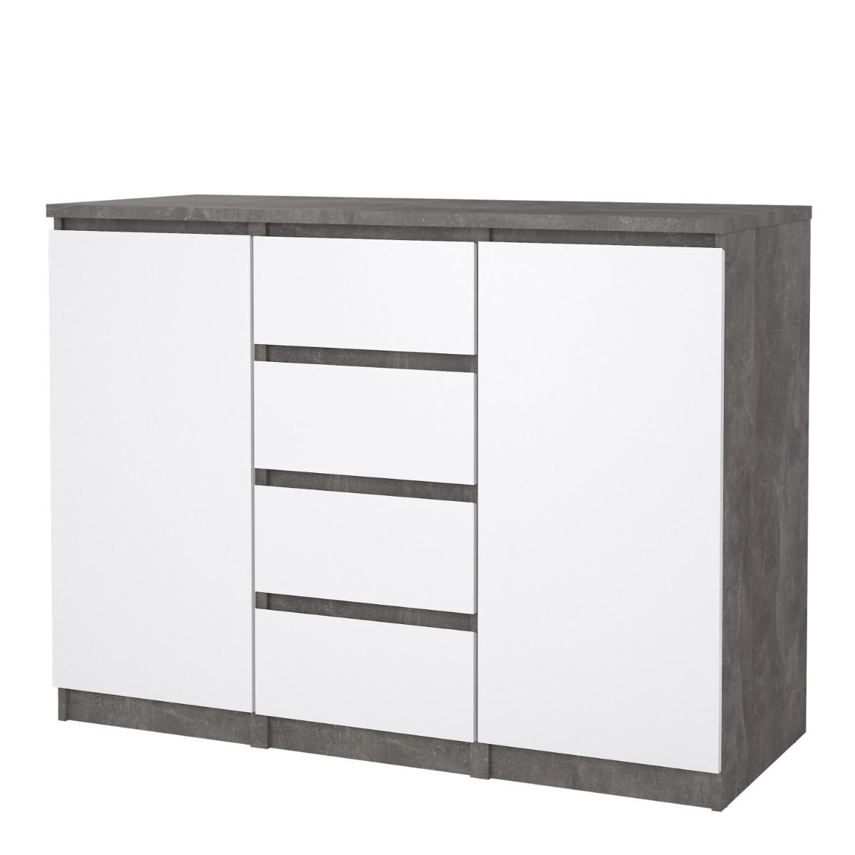 Naia Sideboard with 4 Drawers and 2 Doors in Concrete and White High Gloss