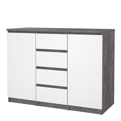 Naia Sideboard with 4 Drawers and 2 Doors in Concrete and White High Gloss