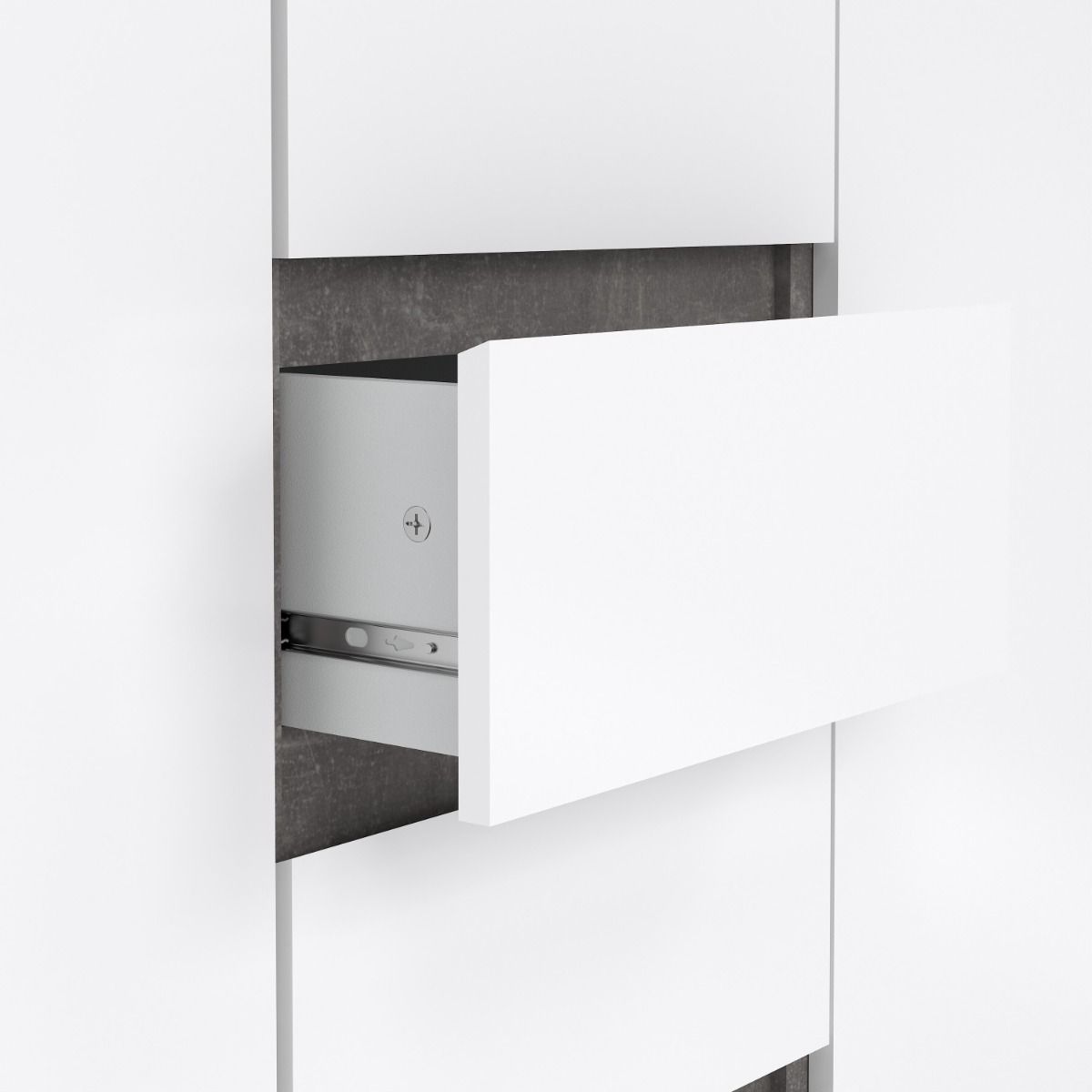 Naia Sideboard with 4 Drawers and 2 Doors in Concrete and White High Gloss