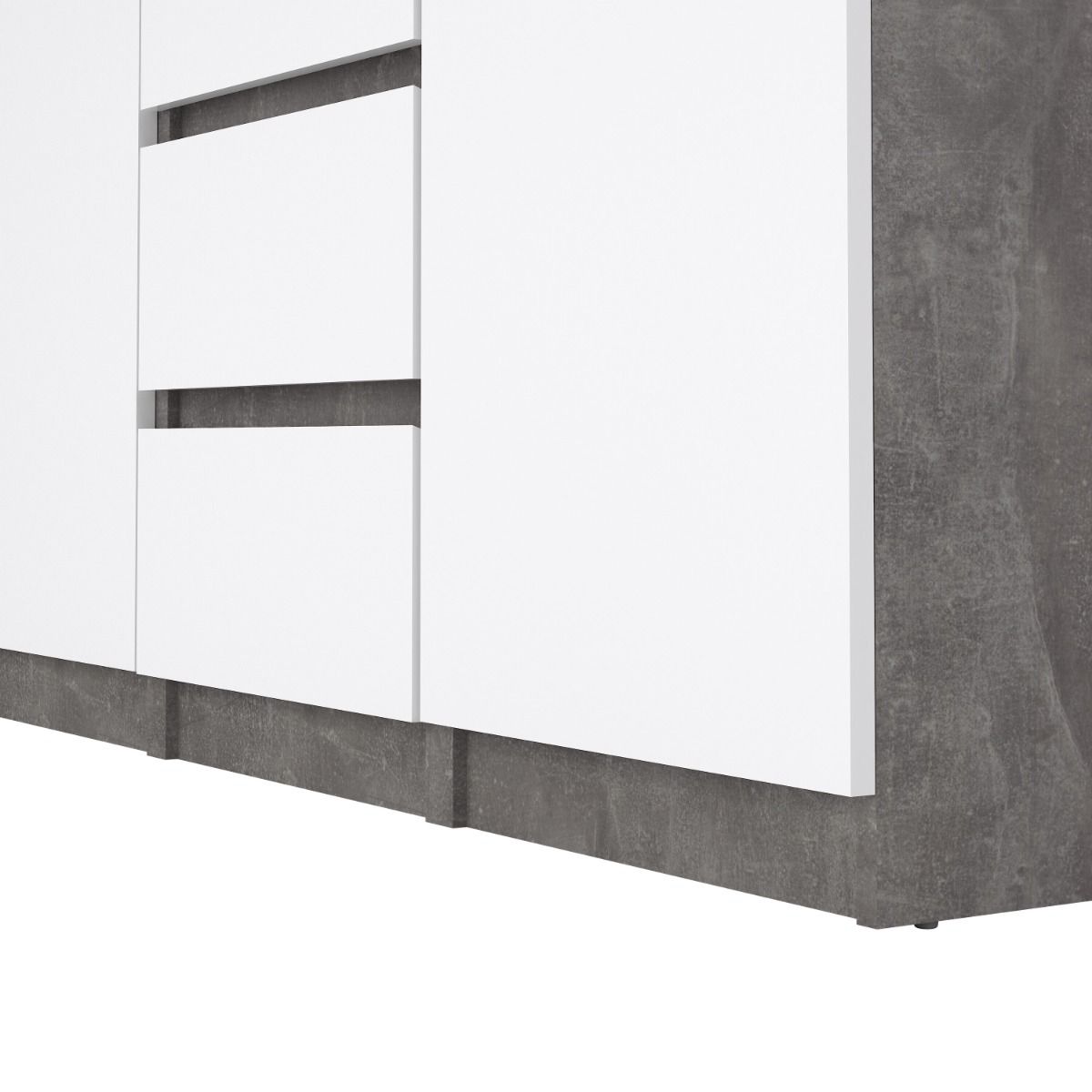 Naia Sideboard with 4 Drawers and 2 Doors in Concrete and White High Gloss
