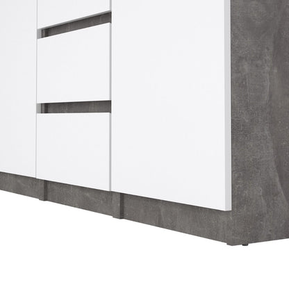 Naia Sideboard with 4 Drawers and 2 Doors in Concrete and White High Gloss