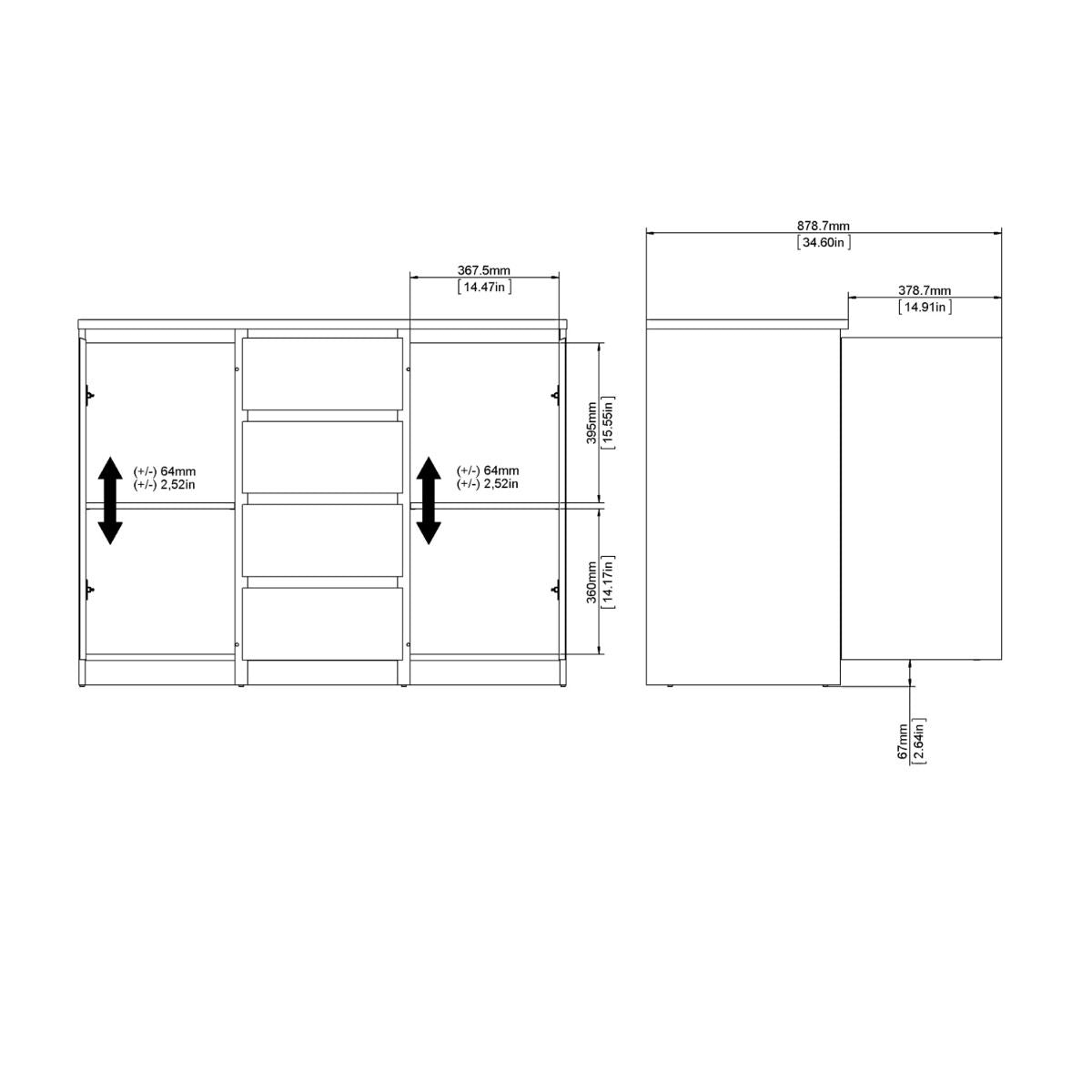 Naia Sideboard with 4 Drawers and 2 Doors in Concrete and White High Gloss